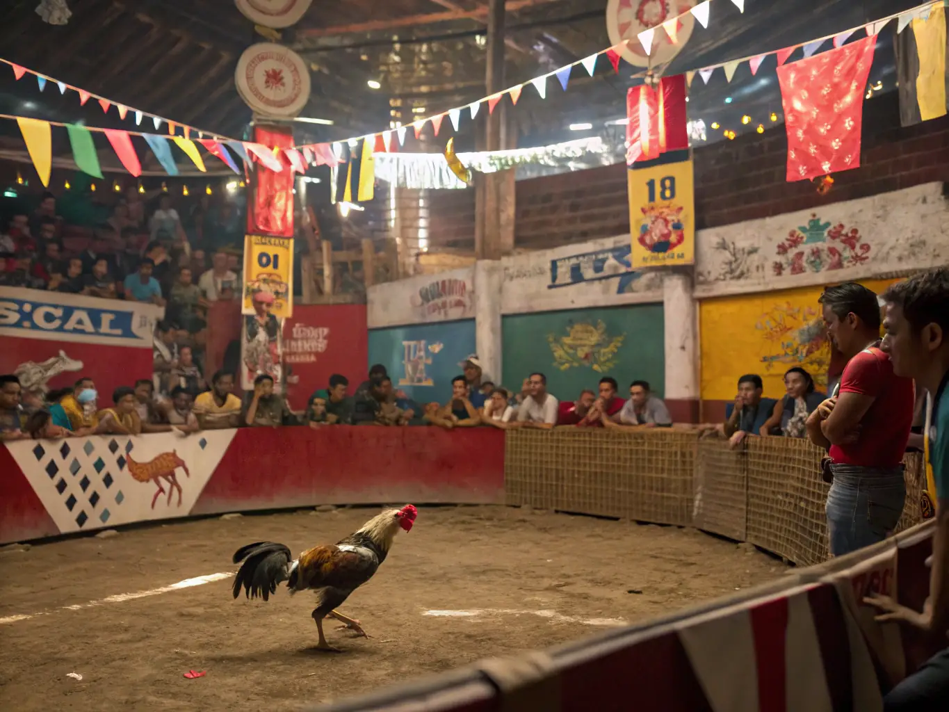 A dynamic image of animated cockfighting roosters in a traditional arena setting, capturing the essence of virtual cockfighting games at CCZZ Casino.