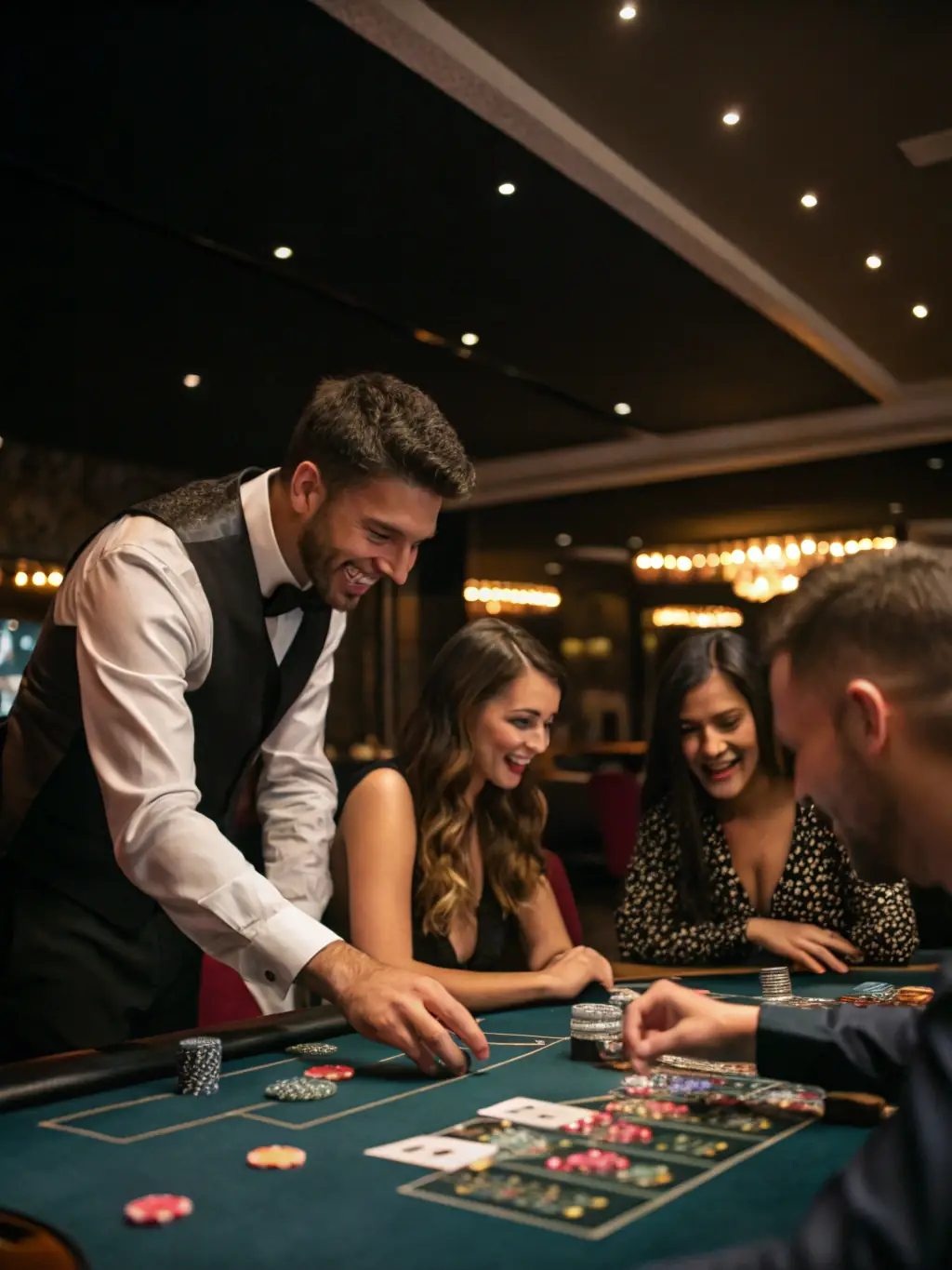 A captivating image of a live dealer hosting a game of blackjack, with players engaging via video stream, creating an authentic live casino atmosphere.